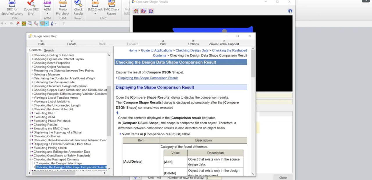 Compare the shape of each layer in two design data items