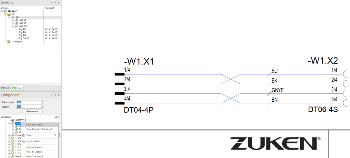 Wiring diagram (DIN) detail of cable assembly