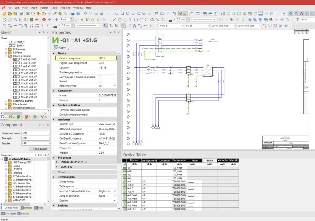 Electrical wiring diagram in E3 series 2023 software