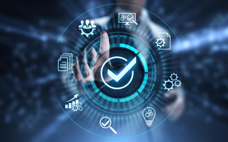 A hand interacting with engineering icons, representing GENESYS's SysML-conformant CSDL platform, ensuring complete design architectures.