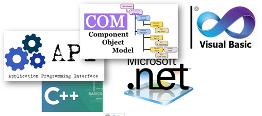 Collage of development-related concepts highlighting the expanded API capabilities in Zuken E3.series 2025, including new and enhanced COM calls. The 2025 release introduces 100 additional API functions, with detailed documentation organized into categories such as E3 database and multi-user administration.