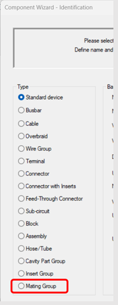 Component Wizard in Zuken E3.series featuring the new 'Mating Group' option for managing multiple mating connectors as a group.