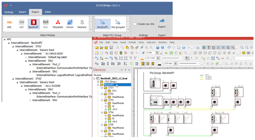 Interface of the next-generation E3.PLCBridge in Zuken E3.series 2025, showcasing its expanded functionality.