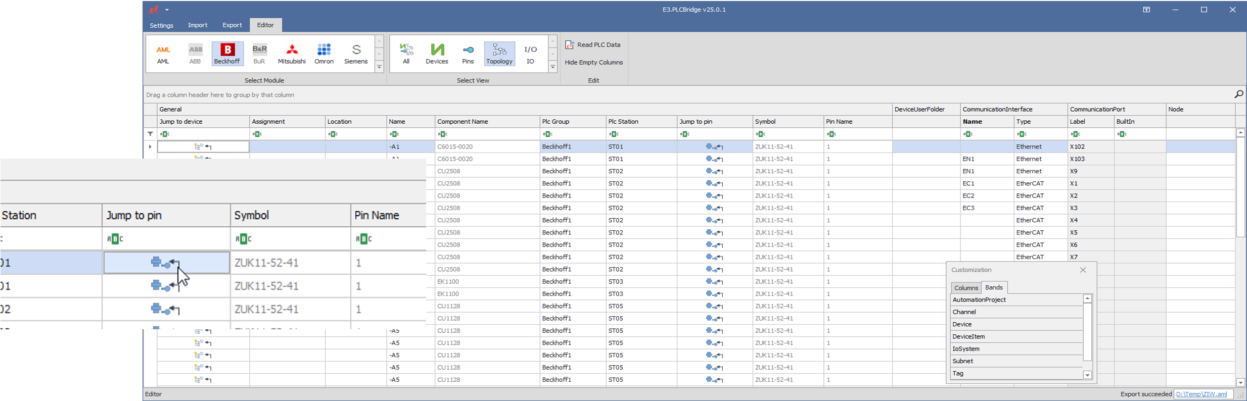 Interface of the next-generation E3.PLCBridge in Zuken E3.series 2025, showcasing its AML-based functionality.