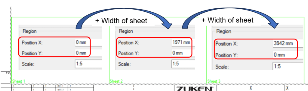 Illustration of the Automatic Panel Sheet Positioning feature in Zuken E3.series, showing how new panel sheets are automatically placed with correct offsets relative to existing ones. This enhancement eliminates the need for manual coordinate adjustments, ensuring sheets do not overlap while still allowing users the flexibility to edit positioning for custom layouts.