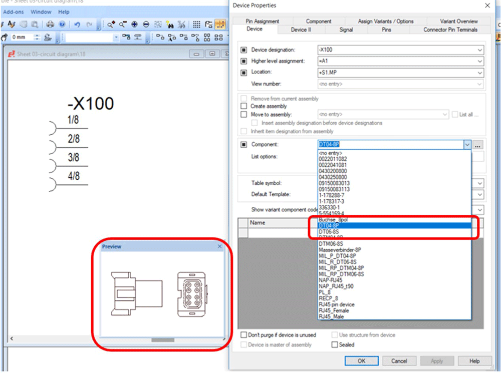 A preview symbol is now displayed automatically when selecting a component in the device tree.