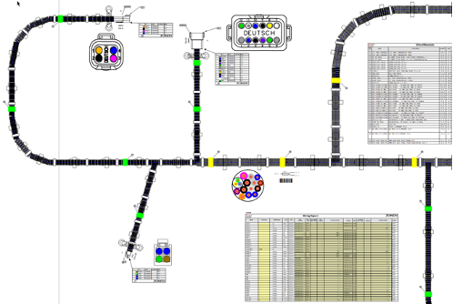 Screenshot of a wire harness in Zuken's Harness Builder for E3.series software.