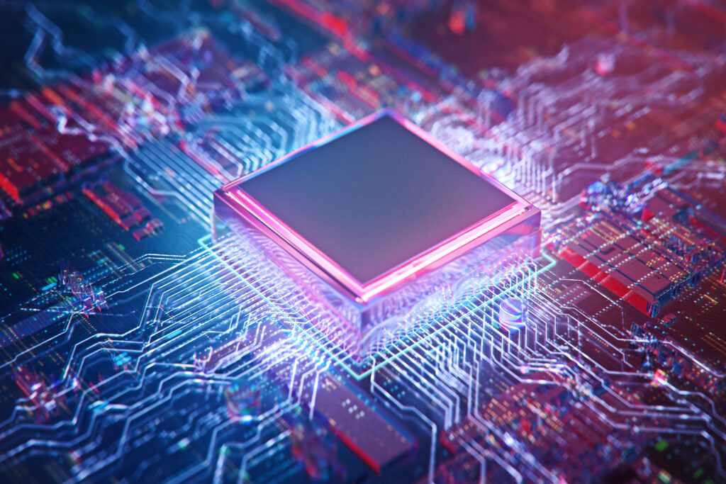 Graphics Processing Unit concept image on a circuit board.