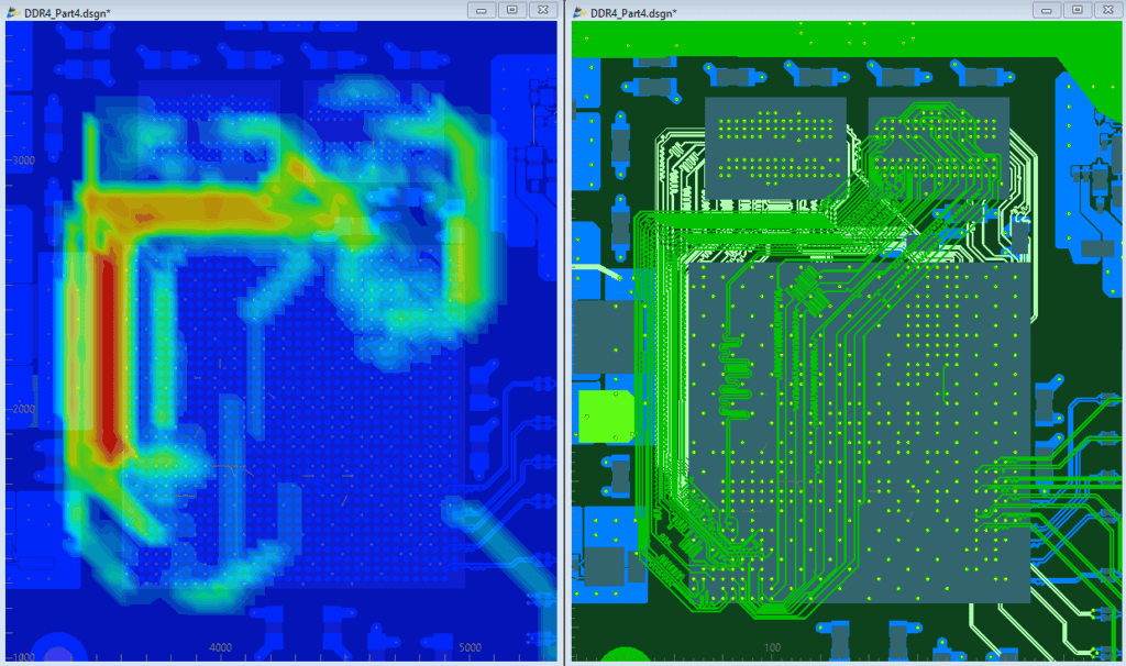 Screenshot of Zuken’s CR-8000 showing EMI analysis results on a high-speed circuit board