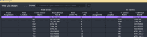 A screenshot of a computer screen showing multiple columns in a wire list