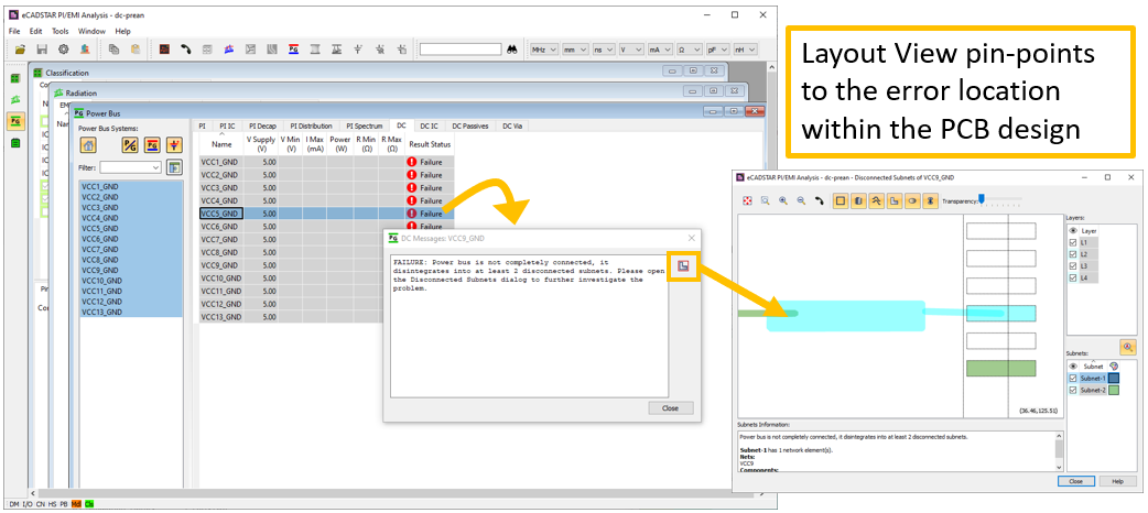 Layout view pin points in eCADSTAR