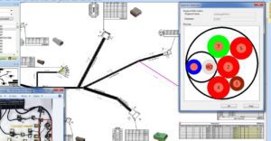 Screenshot of a wire harness showing full view and cross section. Harness Builder for E3.series.