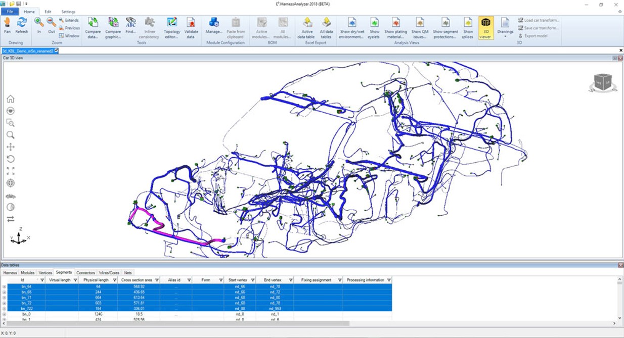 A screenshot of the E3.HarnessAnalyzer interface.