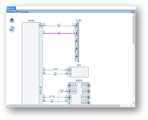 A screenshot showing a highlighted connection between components in the Schematic Browser.