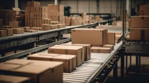 Efficient Operations in a Busy Warehouse packages conveyer belt