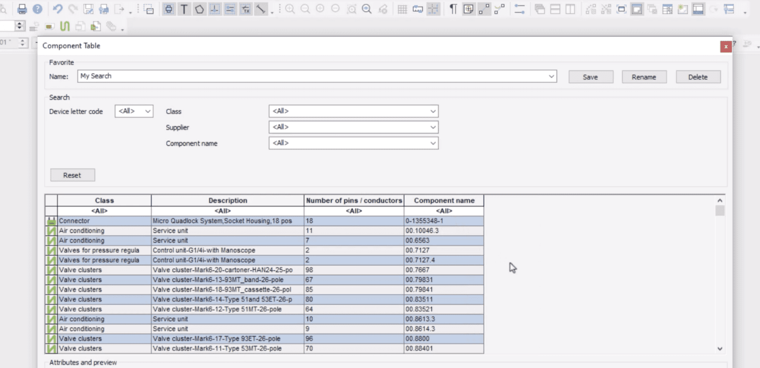 Using and Editing with the E3.series Component Table