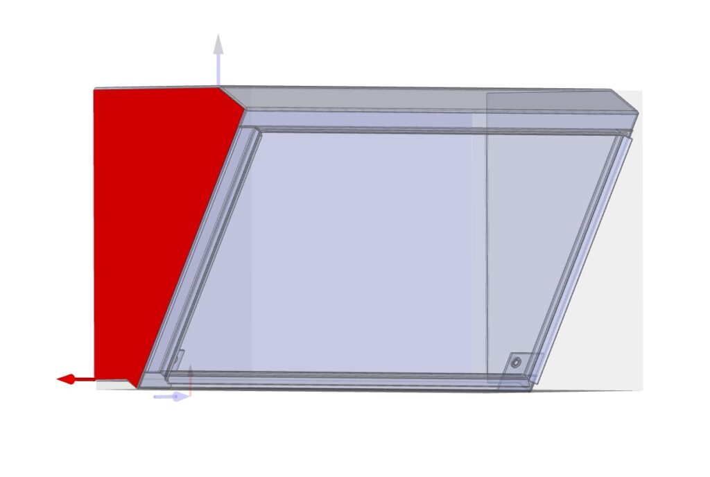 A 3D preview of an E3.series panel model showcasing a selected polygon slot while also highlighting the transparency of the other unselected slots.