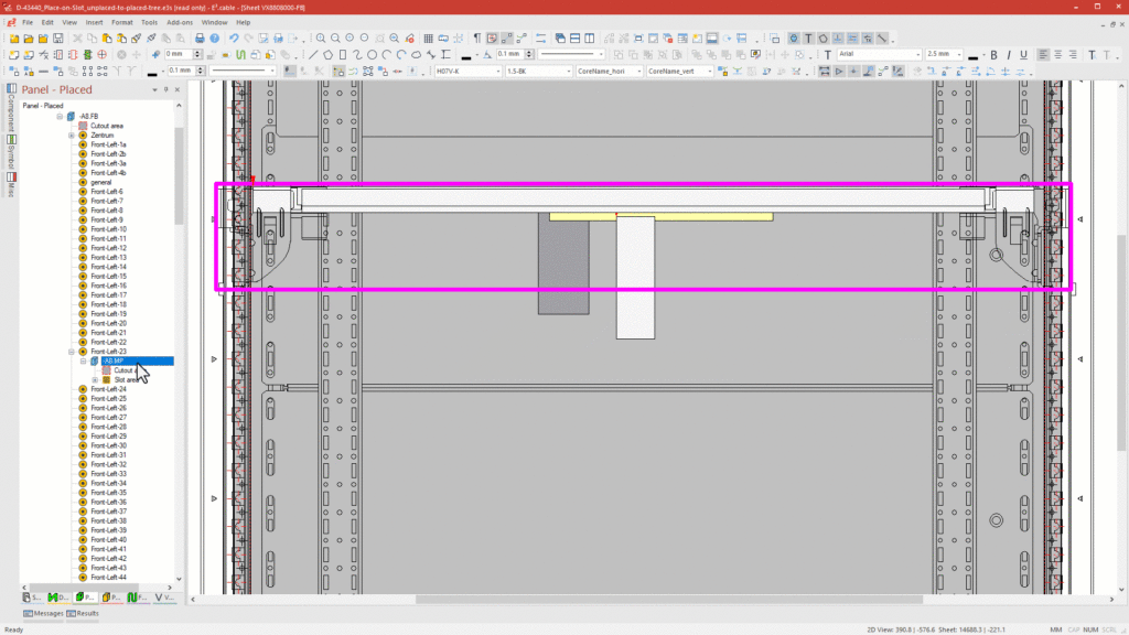 The GIF shows how to move a mounted panel model within E3.series using intuitive drag-and-drop for easy layout adjustments.